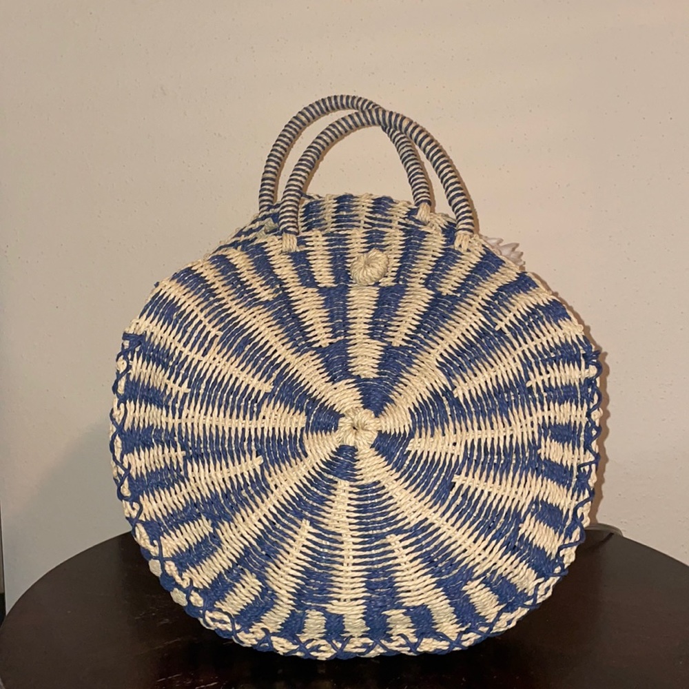 Lulus High Moon Navy Blue and Beige Woven Tote - Picture 2 of 9